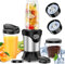 Small Blender Smoothie Maker, 800W Personal Kitchen Blender with 2x600ml Portable Bottles,1x200ml Grinding Cup, 2x Drinking Lids, 2xBlending Blade for Vegan Juicer Vegetables Frozen Drinks