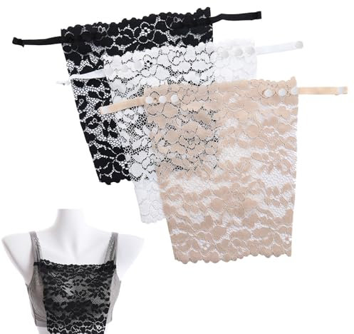 3 Pcs Cache Decollete Femme Cache décolleté Dame Dentelle A Clipser Faux Camisole Soutien-Gorge Insérer Recouvrir Modestie Panneau Gilet,Haut Imitation Caraco Bandeau en Dentelle Cache-décolleté
