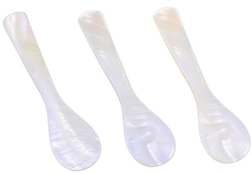 HJZHII Lot de 3 cuillères à caviar, cuillères en nacre avec poignée ronde artisanale pour crème glacée, œuf, café, sel, sucre, gâteau, service au restaurant, 9,9 cm