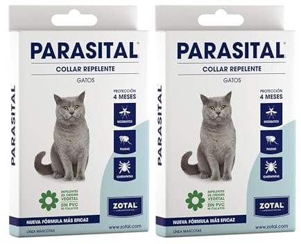 Zotal Parasital Collar Antiparasitario para Gatos - Pack 2 Collares - Protección de hasta 4 Meses con Aceites Esenciales Naturales - Repele Mosquitos, Pulgas y Garrapatas