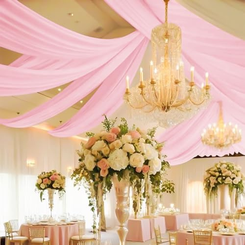 Showgeous Pink Ceiling Drapes 6 Panels 5ftx10ft Wedding Ceiling Drapes Wedding Arch Draping Fabric Cheesecloth Curtain for Party Ceremony Stage Event Decoration