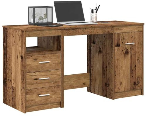 vidaXL Desk with Cabinet Old Wood Engineered Wood, office desk, study desk, working desk, writing desk, computer desk, secretary desk