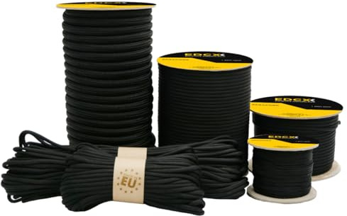 EdcX Paracord 1,2mm - 8mm, Farbe Schwarz (10m, 20m, 30m, 50m, 100m) | Ideal zum Basteln, Heimwerken, Camping, Survival, Outdoor | 100% Nylonseil (Black, 6mm, 20 m)