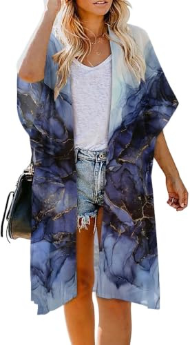 florynova Womens Kimono Cardigan Beachwear Summer Swimsuit Beach Cover Up | soft and lightweight, open front with gentle drapes, boho style, relaxed hawaiian bikini coverups for vacation