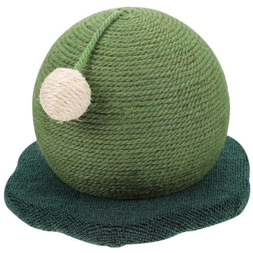 VINTORKY Almohadilla Rascadora para Gatos Forma de Bola Verde, Cuerda de Algodón y Madera, Juguete Interactivo Que Previene Daños y Sirve como Lugar de Descanso para Gatos en Balcón o