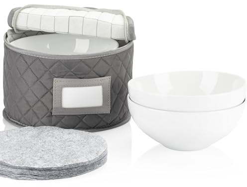 Stack Store Plus More China Storage Quilted Case for Dessert Plate, Bowls, Small Plate or Saucer - 8 W x 6 H - Gray - Includes 12 Felt Separators