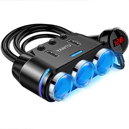 YANTU 150W Car Cigarette Lighter Multi Socket, Cigarette Lighter Splitter With 12V USB Socket, Cigarette Lighter Adapter With Double/Dual Plug/Port & Extension Lead for all Car Devices