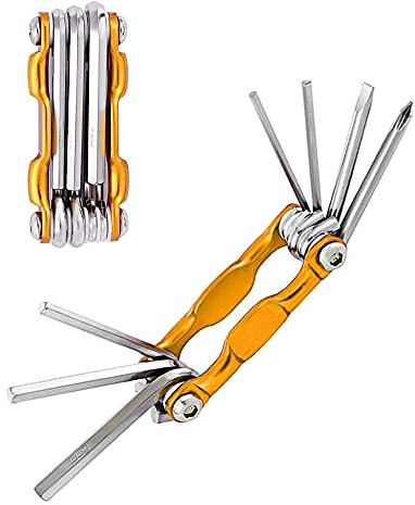 QitinDasen Fahrrad Multitool, 7 in 1 Fahrrad Reparatur Werkzeug, Mini Faltbares Fahrrad Multifunktionswerkzeug (Golden)