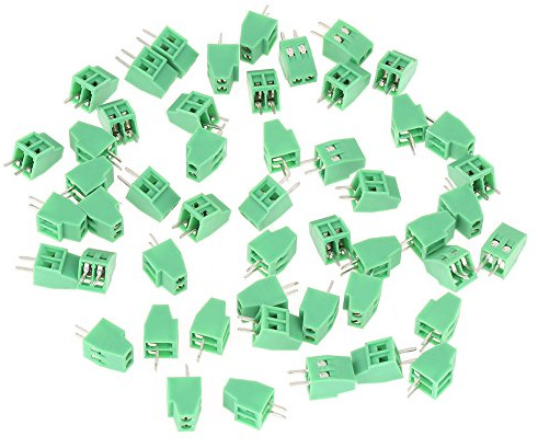 Tyenaza 50 Pezzi PCB Morsettiera Vite, 2 PIN Passo 2,54 mm Verde Universale Vite Morsettiera per Bassa Frequenza e Cablaggio PCB