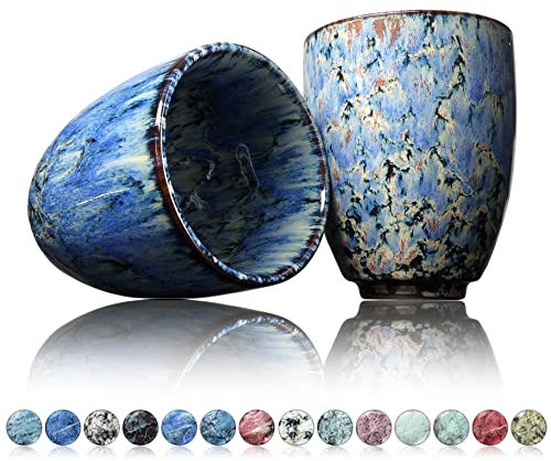 Ganzoo Taza de café de cerámica, diseño sin asa, 200 ml, juego de 2 unidades, tazas de café, taza de té, taza con diseño moderno, ejemplares únicos de colores (macaubas)