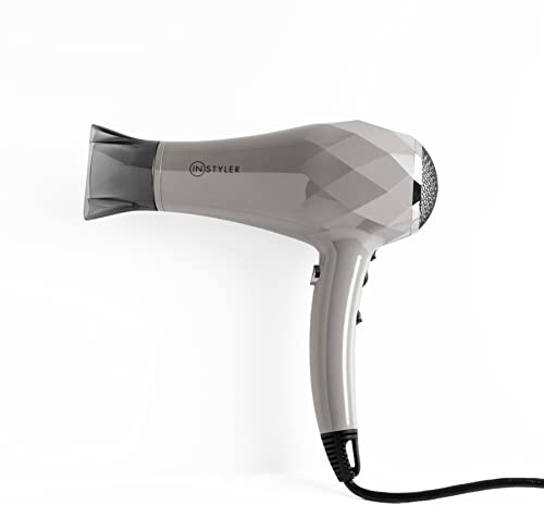Instyler Turbo Lightweight Ionic Hair Dryer, Gray - Fast Drying Ceramic Blow Dryer for Smooth & Healthy Efficient DC Motor Turbine Fan Custom Heat Removable Concentrator