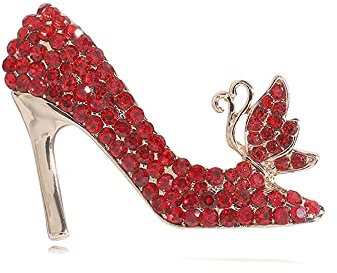 Broche délicate à talons hauts avec strass et cristaux rouges pour châle, robe, costume, veste, sac à dos, broches, bijoux tendance, cadeaux pour femmes, filles, filles, Métal, Zircon cubique