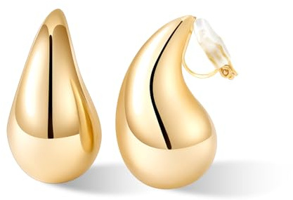 NVWAROCK Dupes Ohrclips in Tropfenform, klobig, nicht durchbohrt, 14 Karat echt, vergoldet, hypoallergen, leichte Ohrringe für Damen und Mädchen (Gold und Silber), Sterling Silber, Kein Edelstein