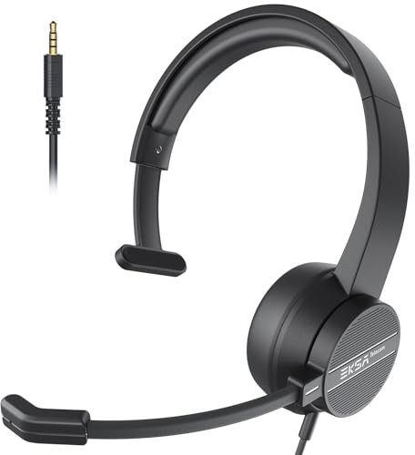 EKSA H15 Cuffie con Microfono per PC, Cuffie monoauricolare con Cancellazione del Rumore del Microfono, 3,5 mm jack, Cuffie con Controllo del volume e muto, Cuffie con filo per Team/Zoom/Call Center