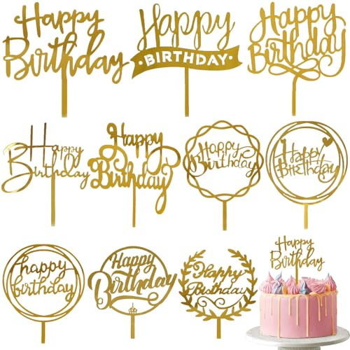 AOOTUERL 10 PCS Happy Birthday Cake Toppers, Gold Cake Decoration, Happy Birthday Cake Decoration, Birthday cake Decoration Party Supplies