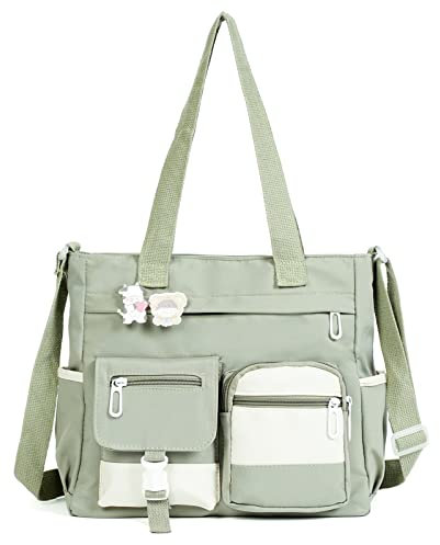 Phaoullzon Süße Umhängetasche für Teenager, Kawaii, Kuriertasche, Nylon, Schultertasche, Grün , Large(could fit 14 laptop), Größe L (passend für 14-Zoll-Laptops)