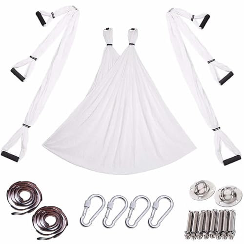 PLOTSAGE Aerial Yoga-Hängematte, Anti-Schwerkraft-Yoga-Schaukel, Yoga-Fitnessgurt,Unelastischer Luft-Yoga-Kordelzug, Krafttrainingsgerät für Fitness,Weiß