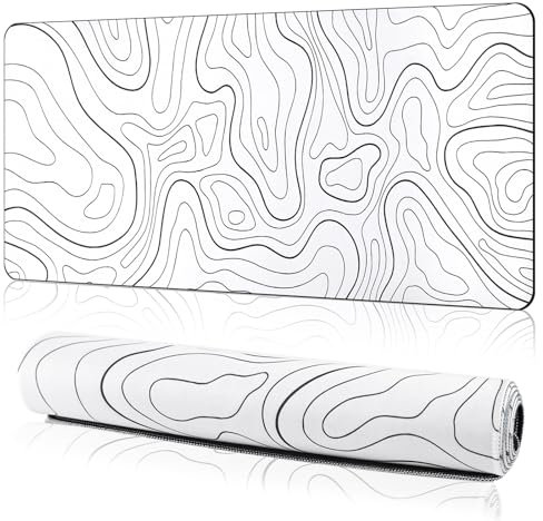 XXL Tappetino per Mouse da Gioco, Tappetino Mouse Gaming, Gaming Mousepad Extra Grande 900 x 400mm - Pad con Base in Gomma Antiscivolo, per Computer Portatile (Bianco)