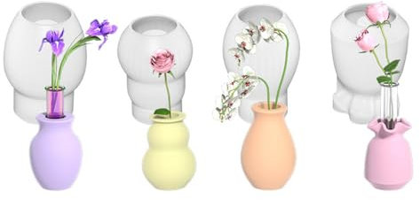 Xidmold Mini Vase Silikonform Kerzenhalter Gießform Silikon, Blumenvase Epoxidharz Silikonform mit 4 Reagenzgläsern, Vase Silikonform Gießform für Kerzenhalter, Hydroponik Pflanzen Stecklinge (B)