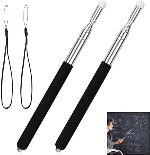 Puntero extensible, puntero telescópico, extensible a 100 cm, puntero telescópico, puntero de acero inoxidable, extensible, puntero didáctico con cabeza de fieltro, 2 piezas