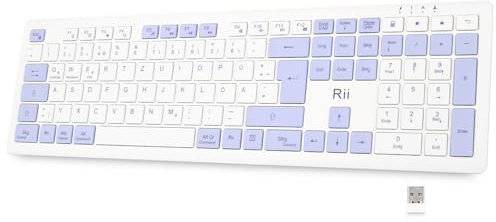 Rii Tastatur Kabellos Büro, Wireless Keyboard Office mit QWERTZ, Kabellose Tastatur Weiß mit 2.4GHz Verbindung, Funktastatur für PC/Laptop, Flach und Ultradünn