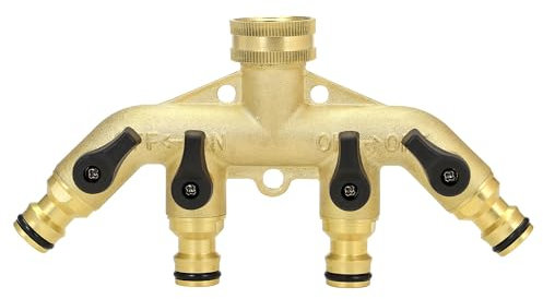 Taylor & Brown 4 Way Solid Brass Tap Garden Hose Splitter, Outdoor Utility Hose Connector Water Taps Divider Distributor With Individual On/Off Valves 3/4 for Watering Irrigation