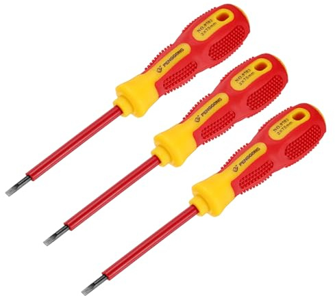sourcing map 3pcs 1000v Insulated Electrician Screwdriver 3x75mm CR-V Magnetic Slotted Flat Head Insulation Screwdrivers