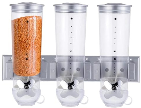 Dispensador de alimentos secos - Dispensador triple de cereales, Dispensador de dulces montado en la pared | Máquina dispensadora de cereales Triple para alimentos, dispensador de almacenamiento de al