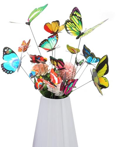 KARELLS Lot de 10 papillons décoratifs multicolores sur bâtons, imperméables, pour extérieur, cour, jardin, balcon