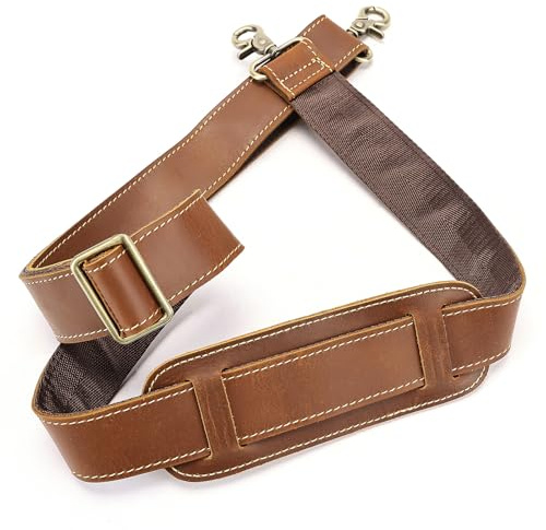 Correa de hombro de repuesto de piel auténtica ajustable con acolchado para bolsa de lona, bolsa cruzada, bolsa para laptop, Marrón, Adjustable