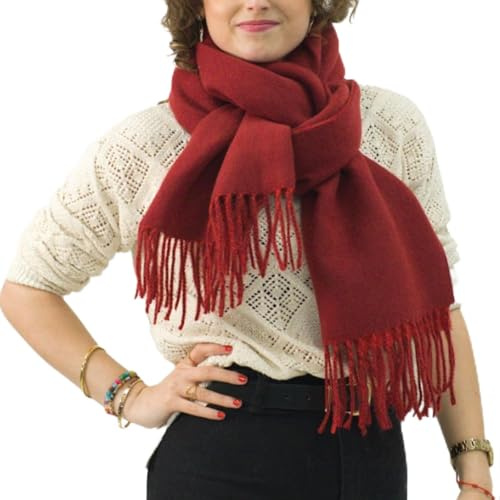 XIFRIKA Bufanda Larga para Mujer con Flecos de Color Granate – Pañuelo Suave, Cálida y Elegante, Bufanda Tamaño 200x64 cm. Abrigada e Ideal para Invierno