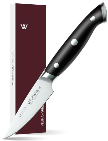 WICKWILLOW 3.5 Paring Knife – Razor Sharp German Steel DIN1.4116 – Precision Fruit & Vegetable Knife for Peeling & Trimming – Full Tang & Ergonomic Handle – Gift Box – Velina Series