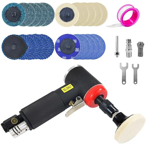 Mini Juego de Lijadora de Aire Comprimido, Kit para Mini Pulidora Coche, Amoladora Pequeña, Lijadora Neumatica, Mini Amoladora Eléctrica de Alta Velocidad con Kit de 20 Discos Intercambiables