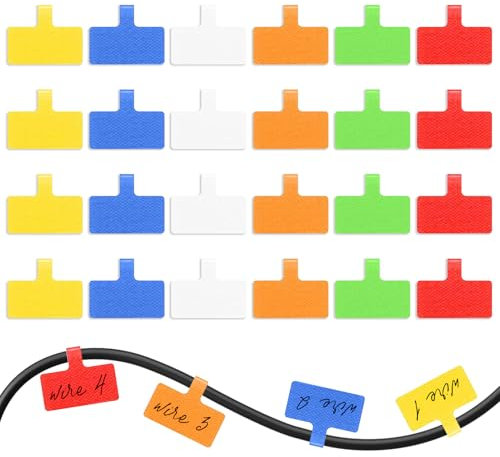 24-Stück Wiederverwendbare Kabelbeschriftung,Farbig Kabeletiketten,Vielseitige Kabelmarkierungen,4 × 2 cm Schreibfläche Kabel Etiketten, Kabelbeschriftung Clip für Kabelmanagement und Identifikation