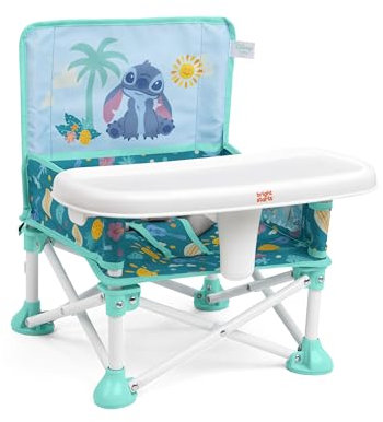 Bright Starts, Silla Elevadora Portátil Pop 'N Sit de Disney Stitch, Asiento de Suelo con Bandeja para Comer, Uso Interior/Exterior, Azul, de 6 Meses a 3 Años