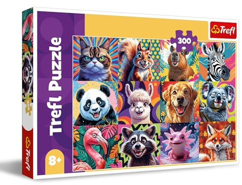 Trefl - Portraits d'animaux Amusants - Puzzle 300 Pièces - Collage coloré avec des Animaux, Divertissement créatif, Loisir pour Les Enfants à partir de 8 Ans