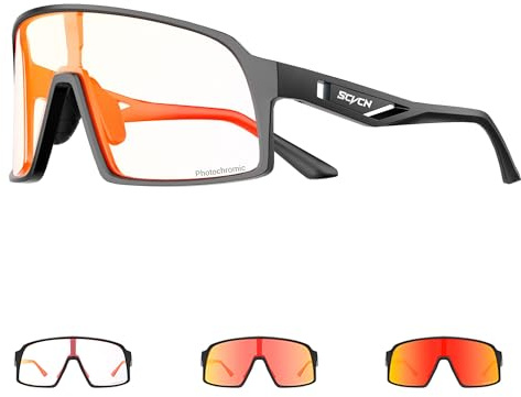 SCVCN Fotocromatici Occhiali Ciclismo Uomo Occhiali MTB Donna TR90 Occhiali Bici da Corsa Trasparenti Occhiali da Sole Sportivi Anti-UV400 Occhiali da Ciclista Running Bicicletta Mountain Bike S325