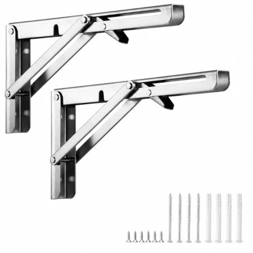 30 cm hopfällbar hylla i rostfritt stål silver, 2 st fällbart hyllställ, tung belastning max 60 kg, hopfällbar konsol för väggbord, arbetsbänk, utrymmesbesparing