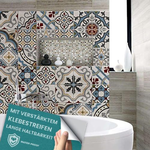 RE-COVERTILES - Fliesenaufkleber Küche und Bad PVC-Klebefliesen Regenmäntel Kratzfest Stickers Dekoration Wand Zementfliesen Peel and Stick - Modell 10 Stücke 20x20 cm PS00171 Made in Italy