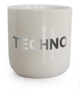 PLTY - Taza - Taza sin asa - Porcelana blanca esmaltada a mano - China de hueso de alta calidad - Tazas divertidas - Techno - Silver - Beat Limited