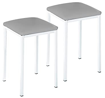 ASTIMESA Dos Taburetes de Cocina Modelo Cuadrado Polipiel Gris Estructura de Metal Blanco, Altura de Asiento: 45 cms., TACUGR