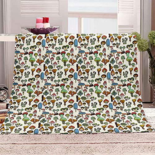 FHOIDM Coperta in caldo pile di flanella 130x150 cm Stampa Funghi Colorati Coperta da Viaggio con Stampa Morbida Coperta da Soggiorno per Bambini per Adulti Coperta da Divano Confortevole