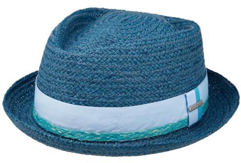 Stetson Chapeau en Paille Vantella Diamond Femme/Homme - de Soleil D'Ete Plage avec Ruban Gros Grain Printemps-ete Ete - XL (60-61 cm) Bleu