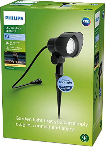 PHILIPS Außenspot Erweiterung (6 W), wetterfester Niedervolt Bodenspot mit Erdspieß und warmweißem Licht, energiesparende LED Beleuchtung, schwarz