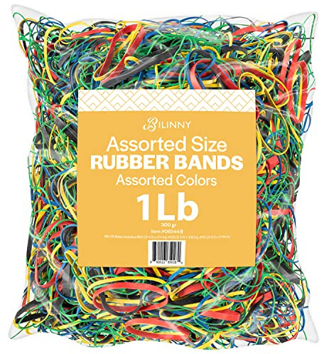 Bilinny Rubber Bands Assorted Size & Color, Made In USA, 1 LB