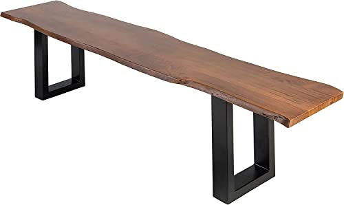 SAM Esszimmerbank 200x42 cm Quintus, Akazienholz massiv & nussbaumfarben, echte Baumkante, Baumkantenbank mit U-Gestell Schwarz, Sitzbank mit 26 mm Platte