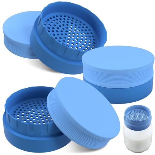 IMPRESA Mason Jar Strainer Lids - Blue, Pack of 3 Clog-Free Drainage & Kefir Strainer - Compact 3-Piece Fermentation Kit - Secure Fit