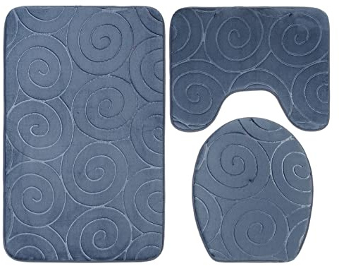 Juego de 3 Alfombrillas de Baño Ombre, Suaves y Cómodas, Juego de Alfombrillas de Baño de Espuma Viscoelástica, Banda Elástica Autoadaptable, Alfombra de Baño de Contorno Antideslizante(Gris)