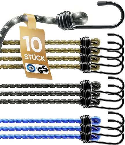 HELDENWERK 10er-Set Expander TÜV/GS geprüft mit Haken Elastisch in 30, 45, 75 und 100cm I Spanngummi mit Haken für Transport, Camping & Sicherung I Spannseil, Gummispanner & Gepäckspanner (45cm)