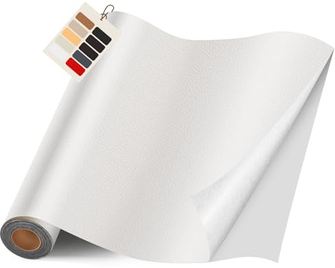 Pelle Adesiva per Riparazioni Autoadesivo, 40 x 400 cm Patch di Riparazione in Pelle,Ecopelle Adesiva per Divani, Sedili Auto, Mobili, Borse, Giacche （Bianco）